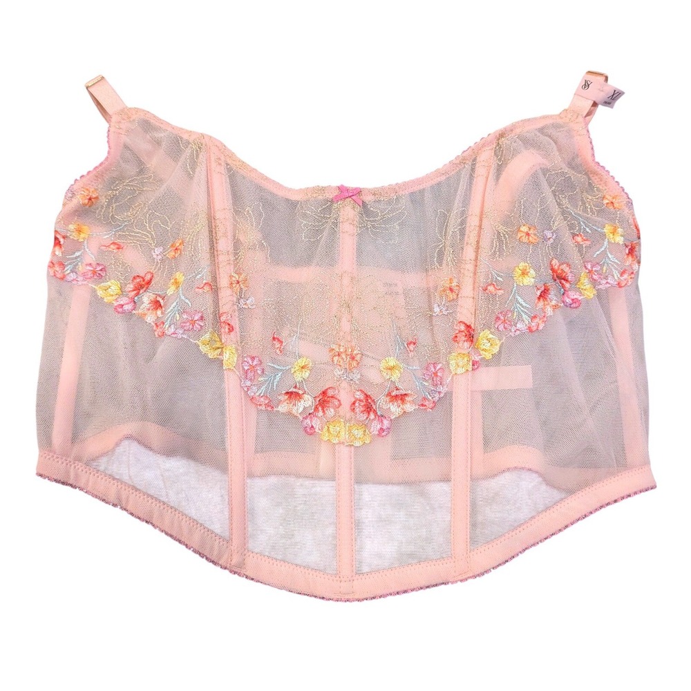 Victoria's Secret Pink Floral Embroidered Mesh Corset Top XL New With Tags